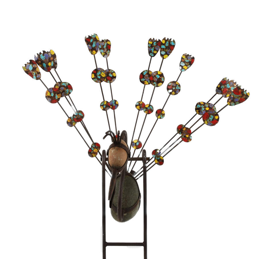 Large Metal and Rock Decorated Rocking Peacock Sculpture-2