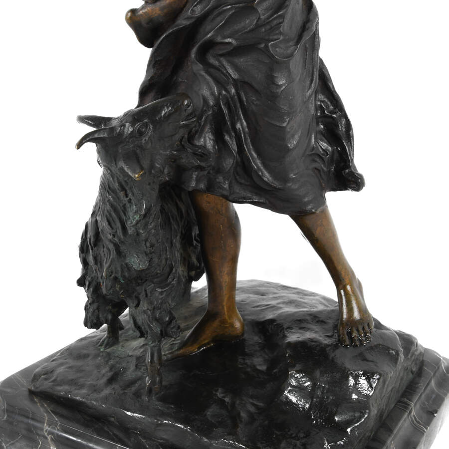 Bronze Mother and Child Figure on a Marble Base-5