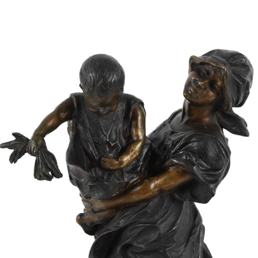 Bronze Mother and Child Figure on a Marble Base-4