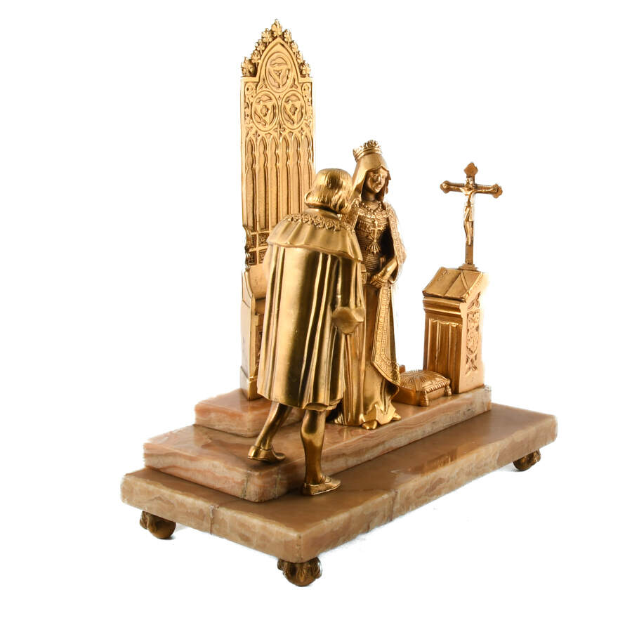 Gilded Bronze Queen Isabella and Columbus Sculpture-6
