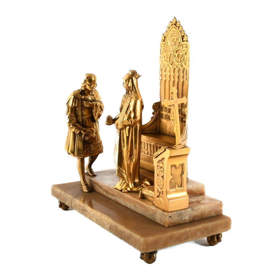 Gilded Bronze Queen Isabella and Columbus Sculpture-3