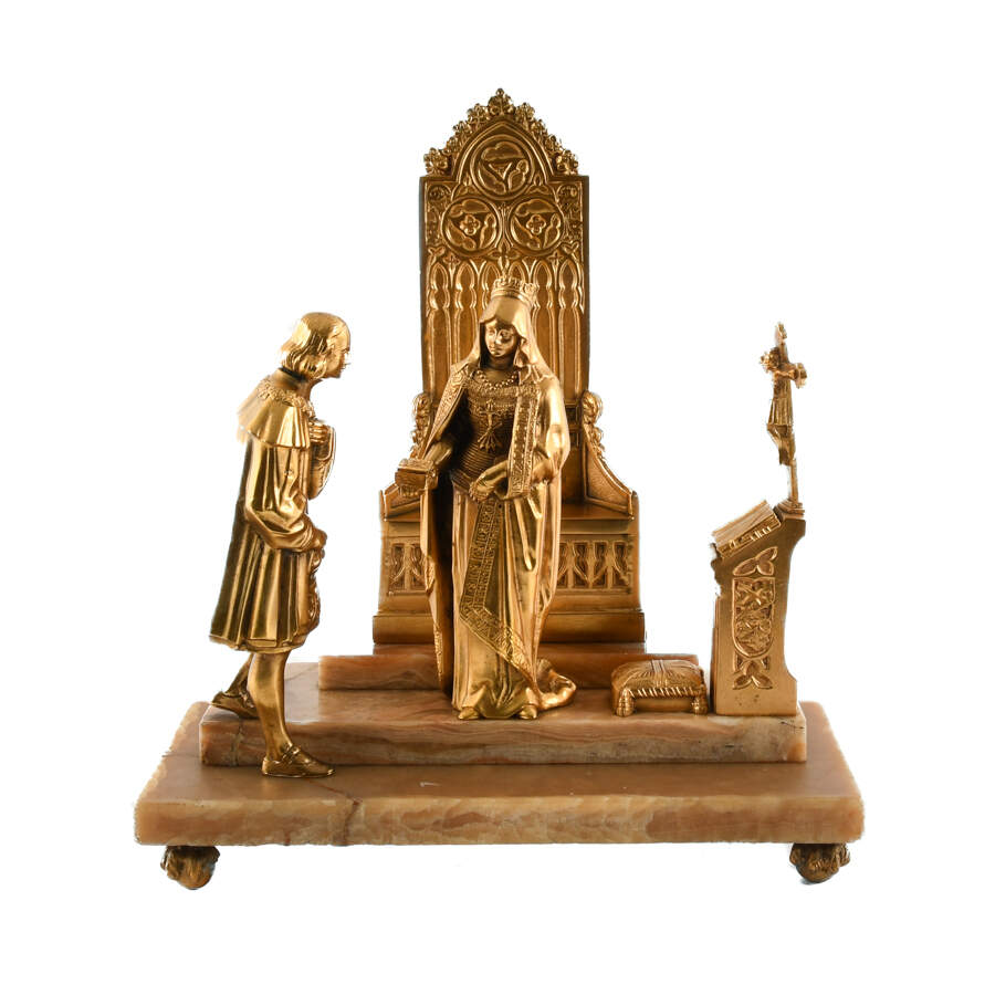 Gilded Bronze Queen Isabella and Columbus Sculpture-1