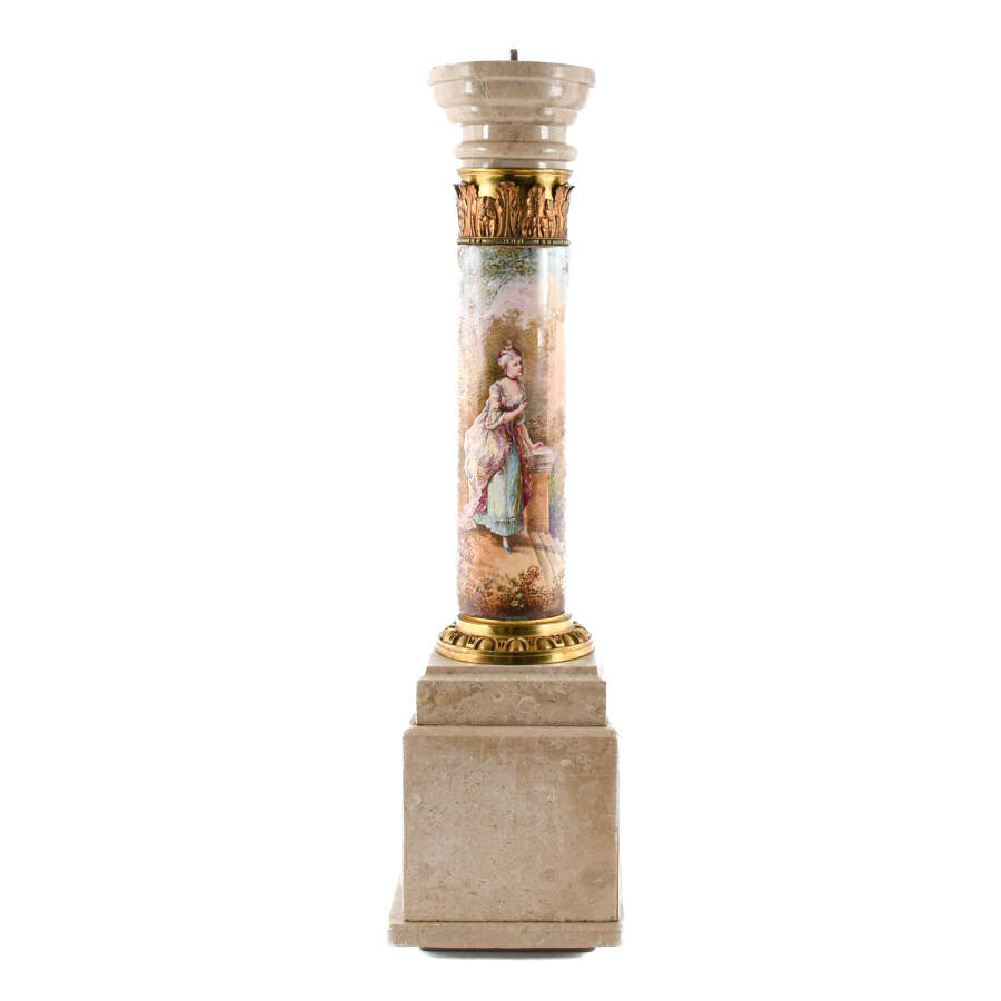 Antique French Stone and Metal Corinthian Column Pedestal-7