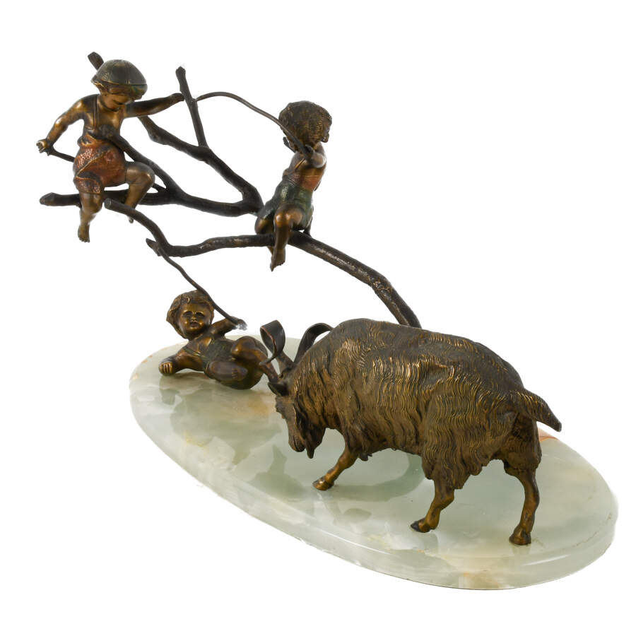 Bronze Charging Ram Grouping on Green Onyx Base-3