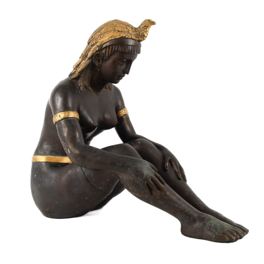 Large Bronze Egyptian Goddess Signed B. Sanberg Statue-2