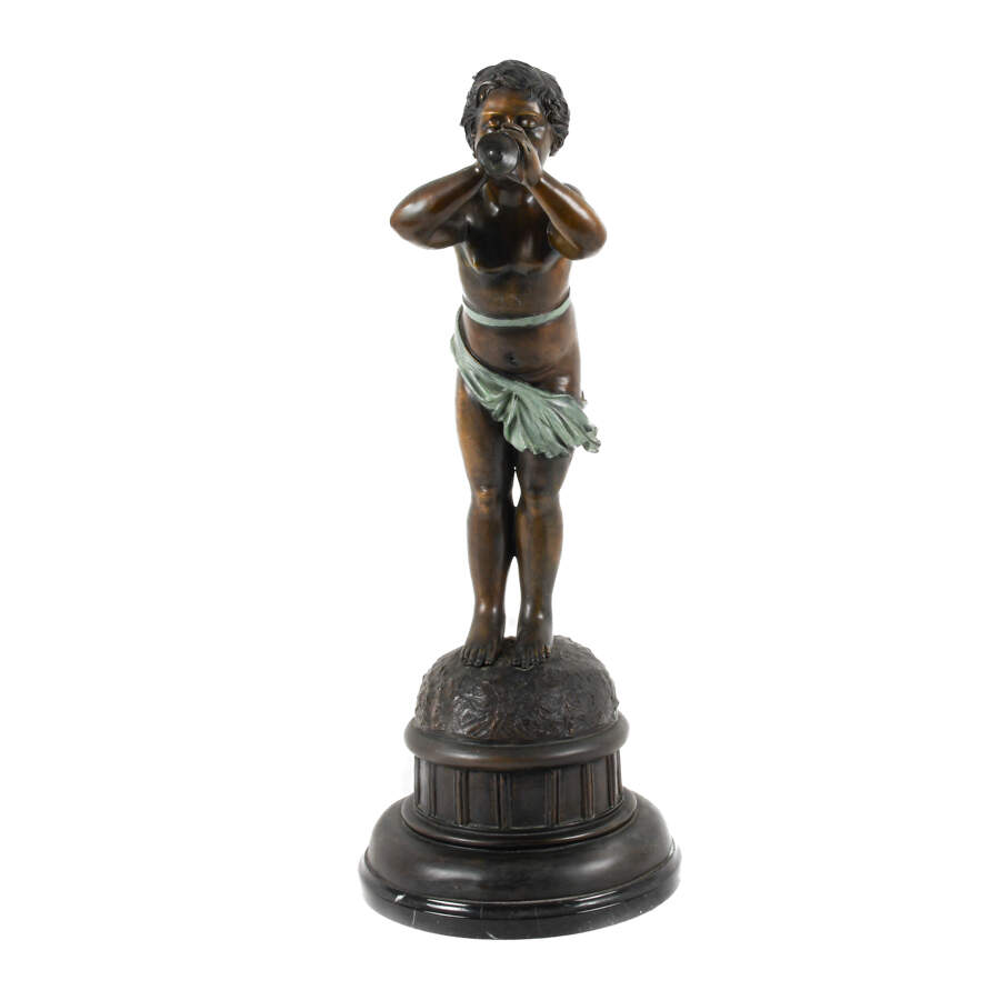 Bronze Putti Blowing a Horn Statue-1