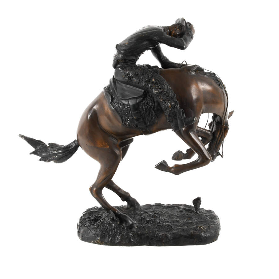 Bronze Bucking Bronco Sculpture After Frederic Remington-3