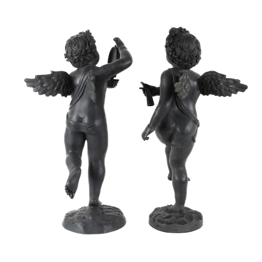 Pair of Cast Metal Garden Cherub Statues-3