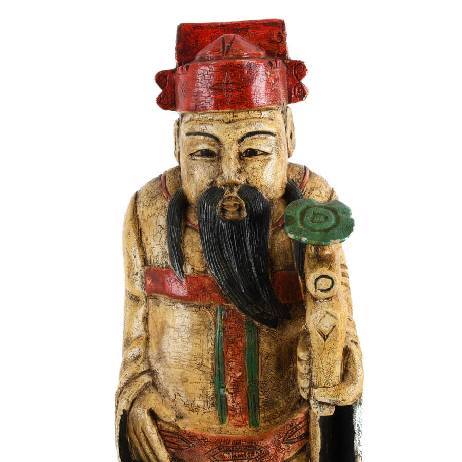 Pair of Large Carved Wood Chinese Fu and Lu Immortal Statues-9