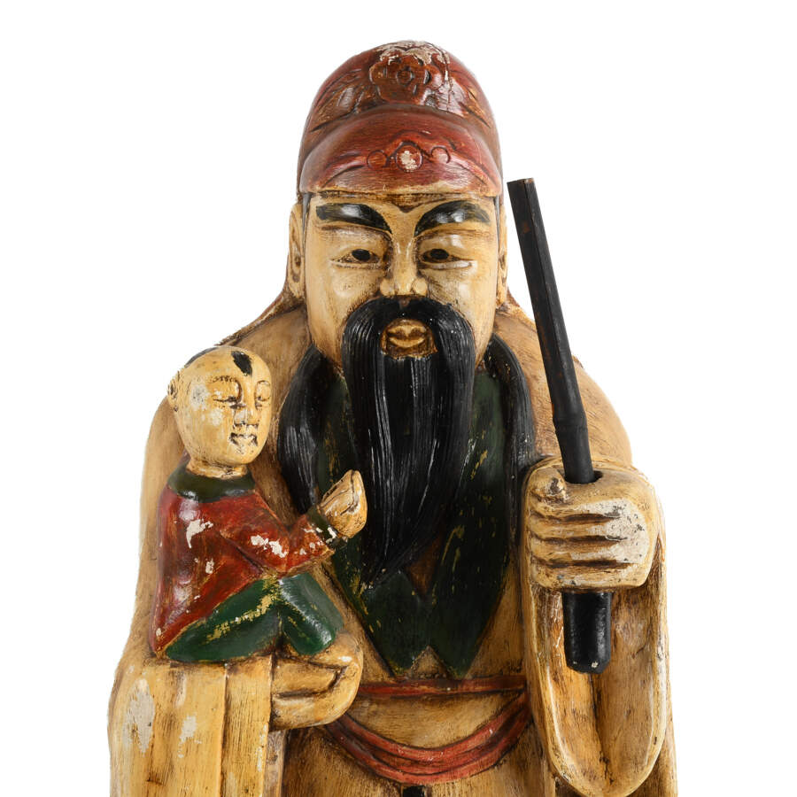 Pair of Large Carved Wood Chinese Fu and Lu Immortal Statues-4
