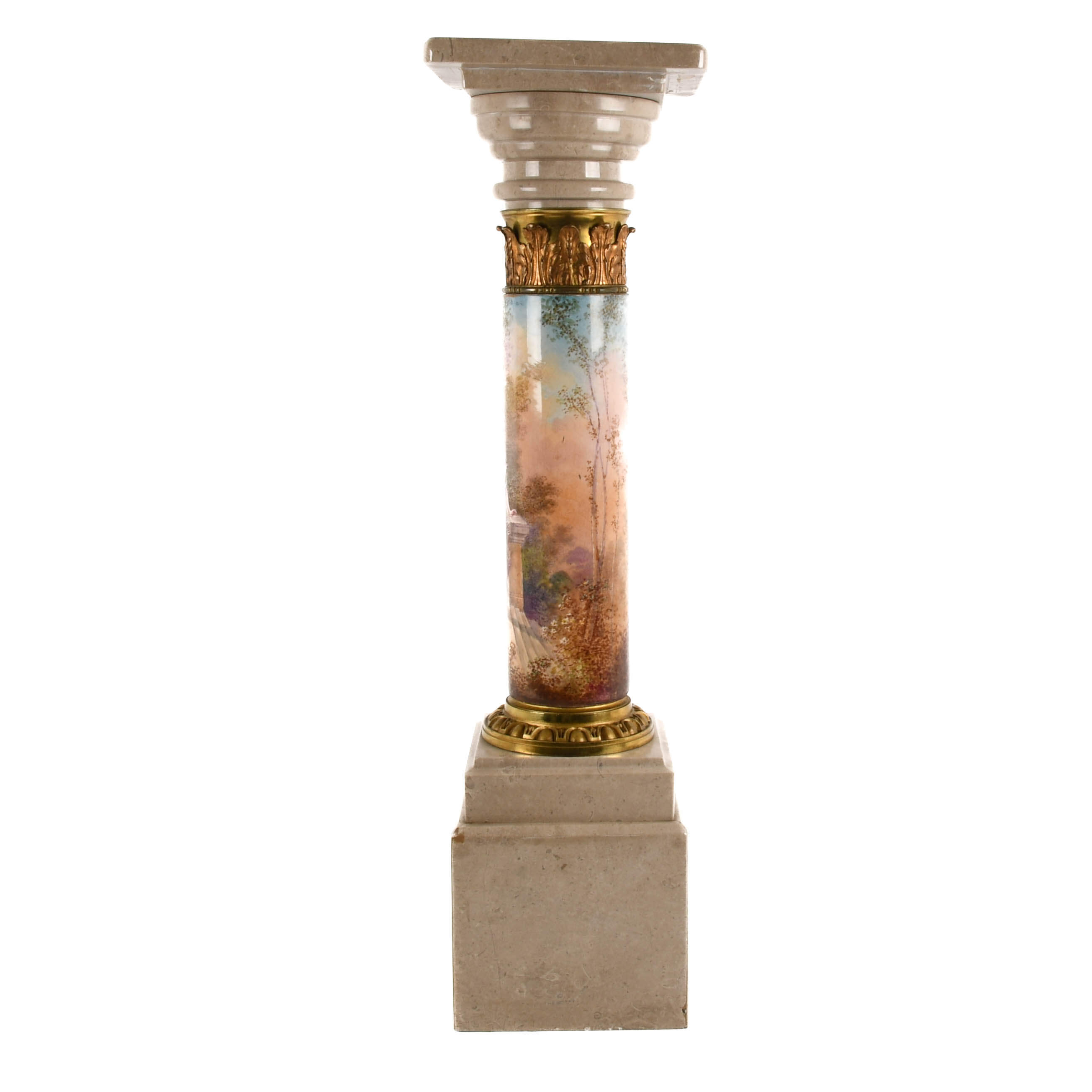 Antique French Stone and Metal Corinthian Column Pedestal-4