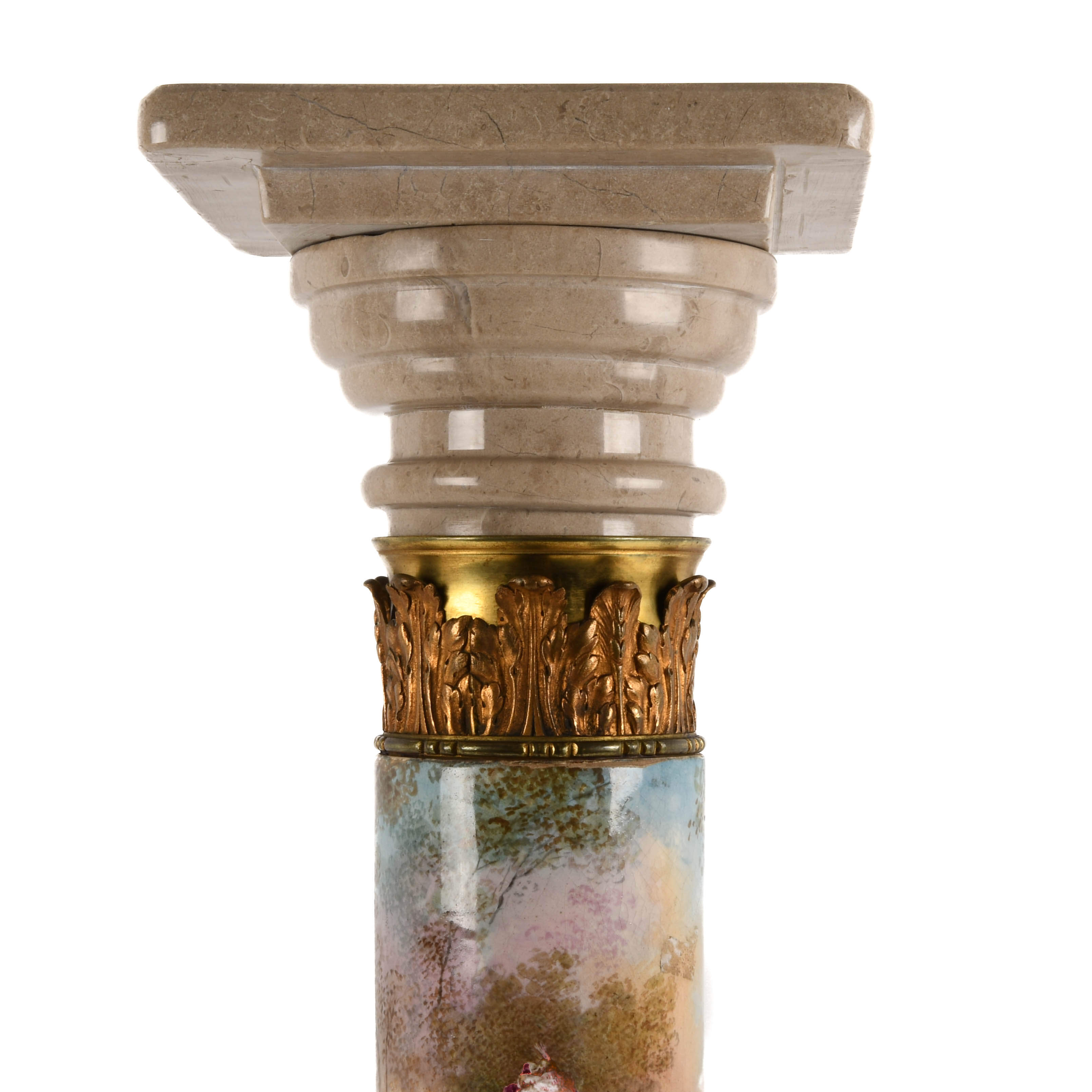 Antique French Stone and Metal Corinthian Column Pedestal-2