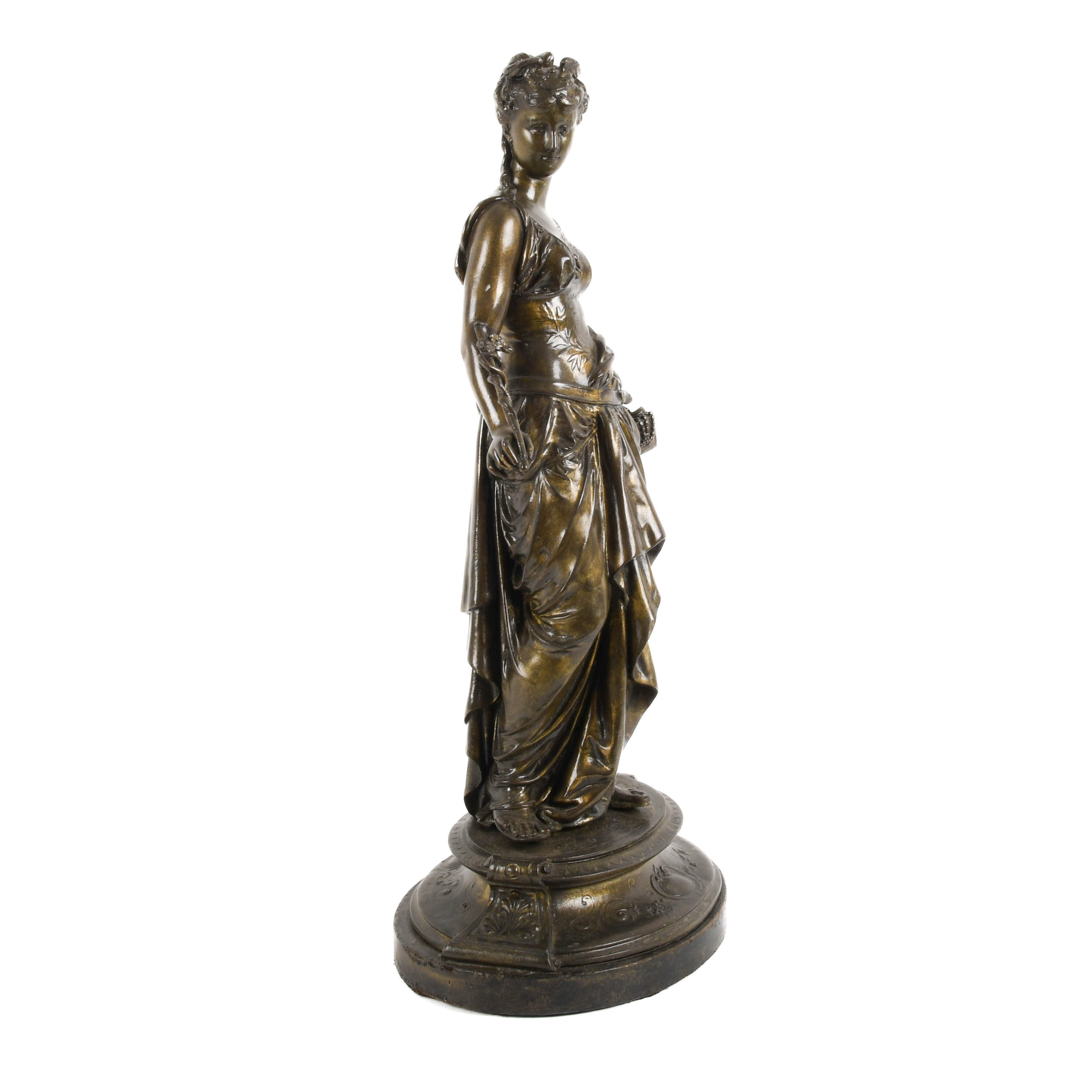 Cast Metal Figural Greek Maiden Statue-6