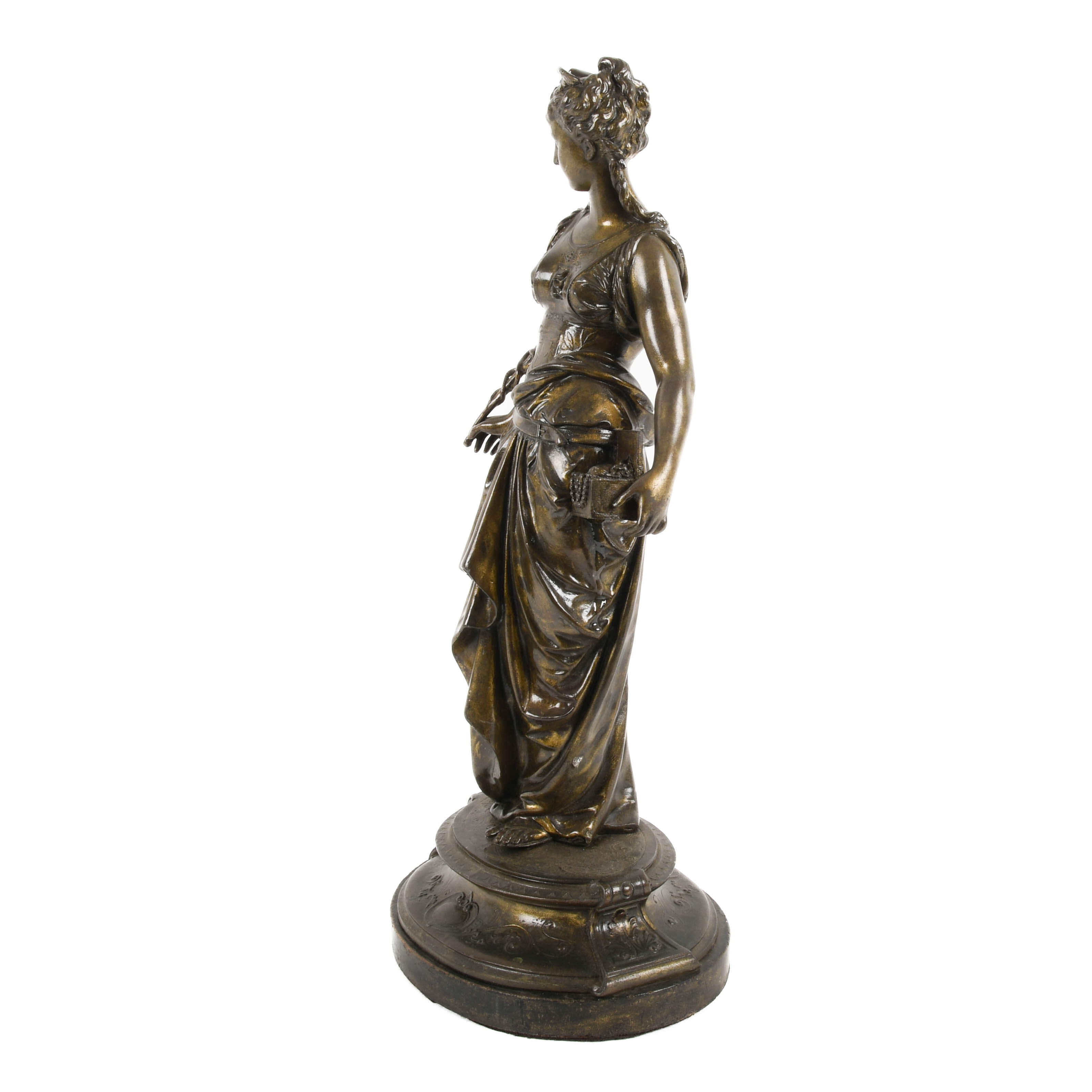 Cast Metal Figural Greek Maiden Statue-4