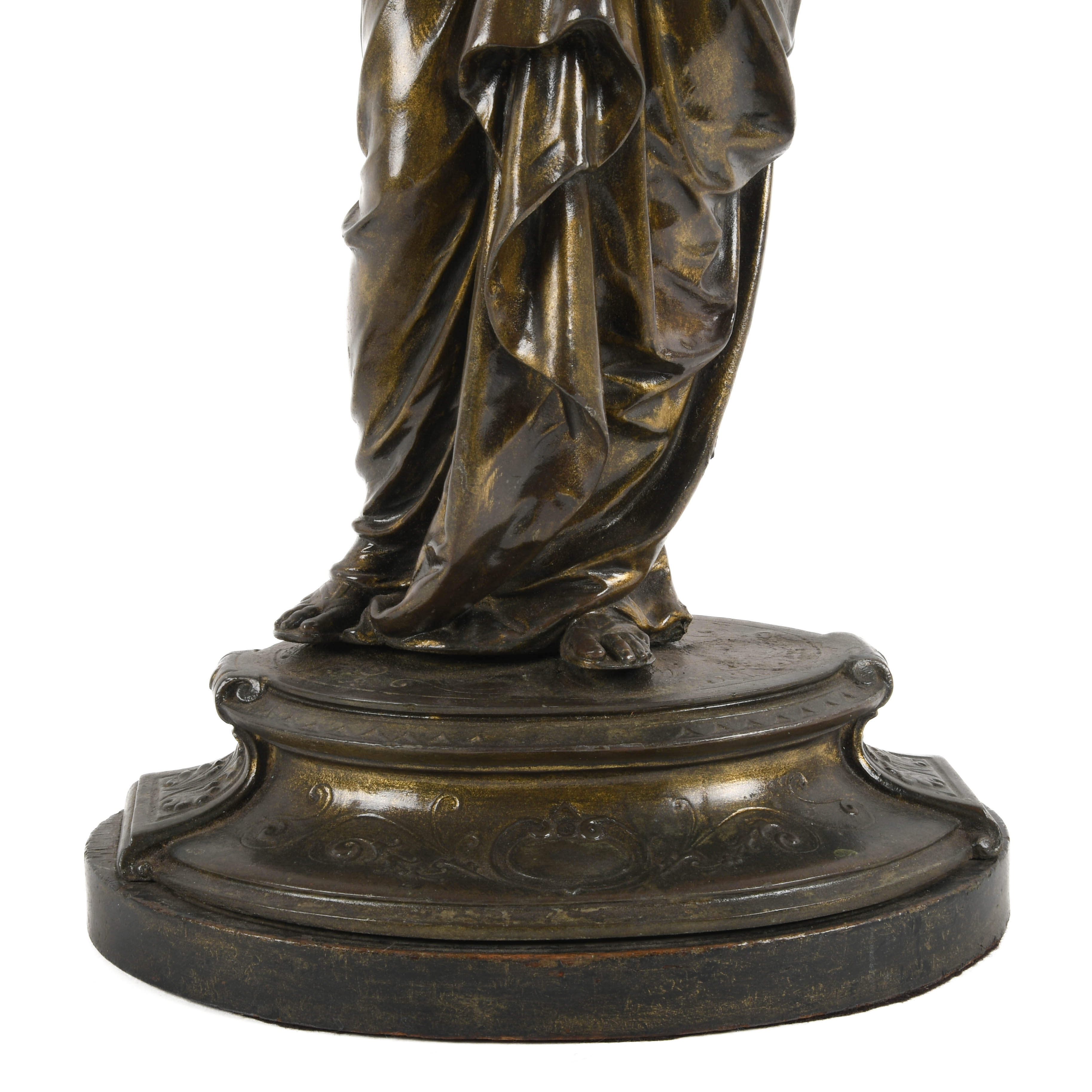 Cast Metal Figural Greek Maiden Statue-3