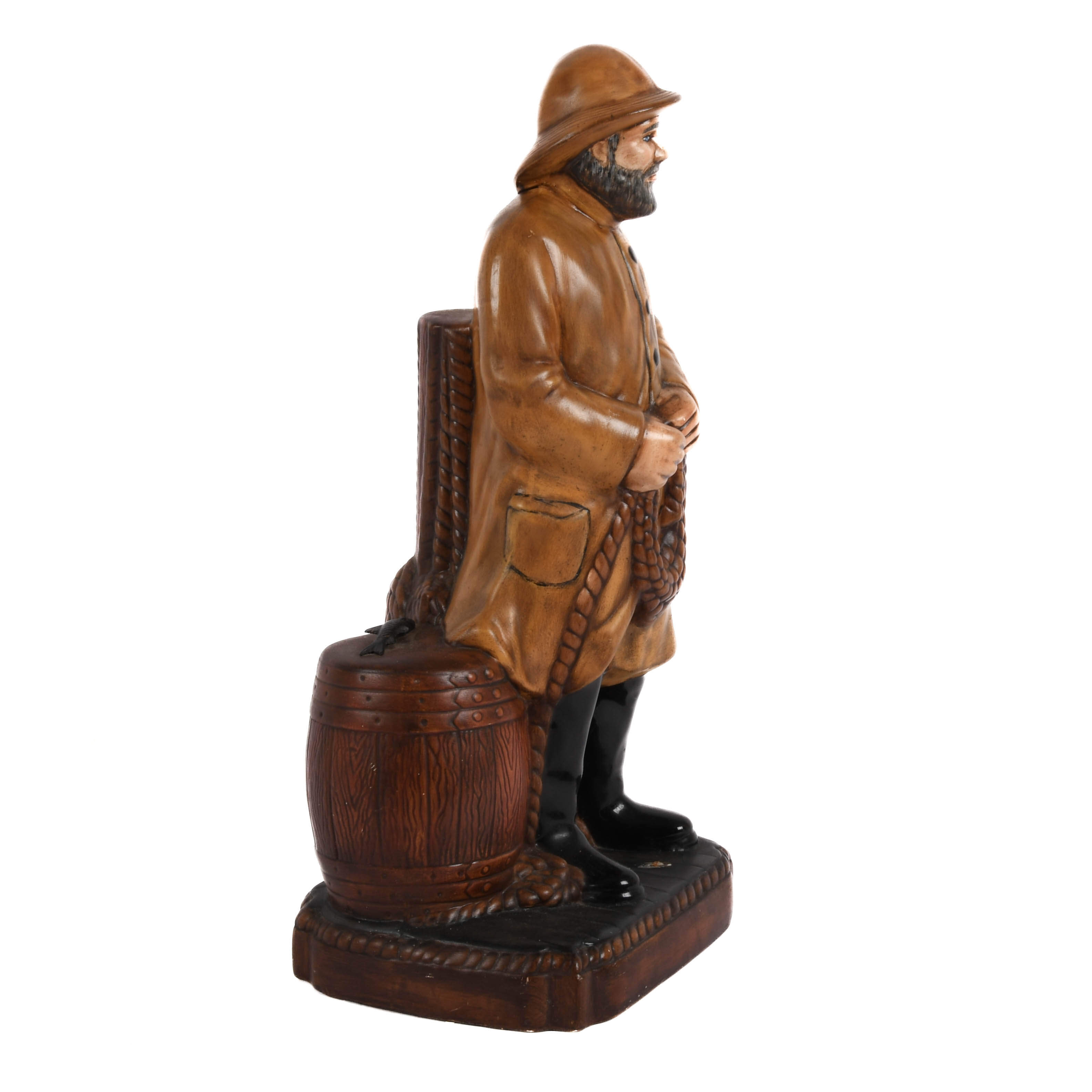 Signed Large Ceramic Fisherman Statue-6
