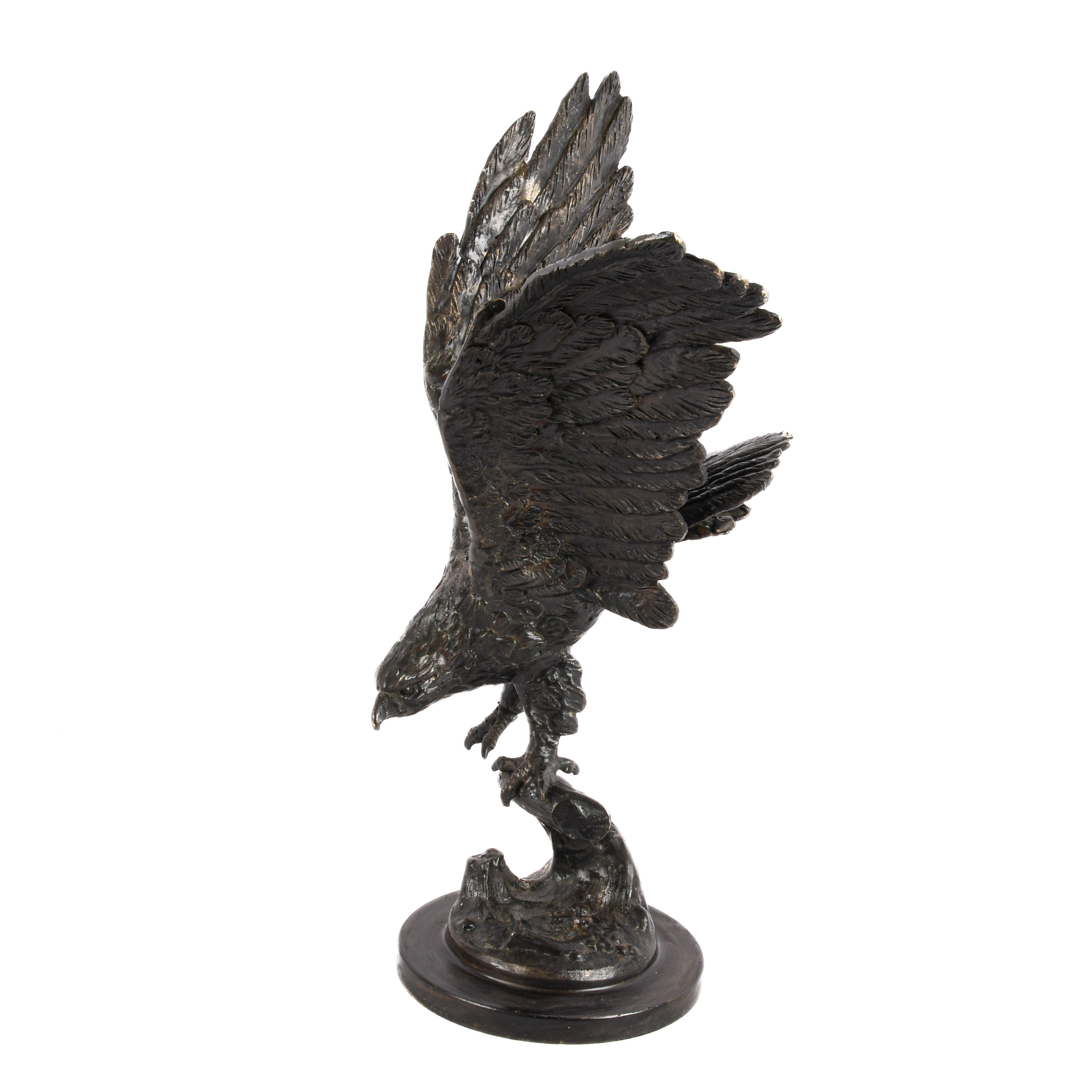 Large Bronze Eagle on Branch Sculpture-3