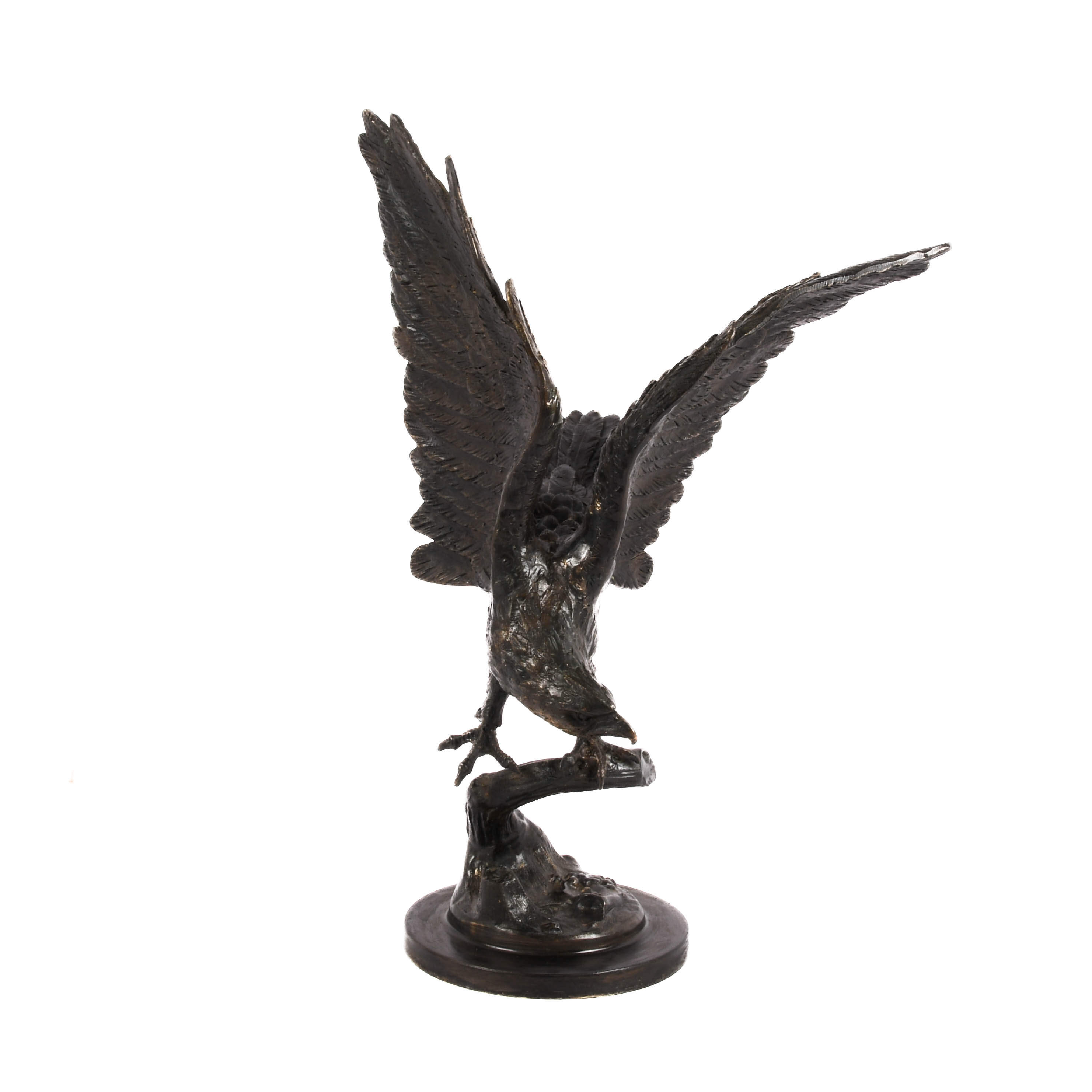 Large Bronze Eagle on Branch Sculpture-1