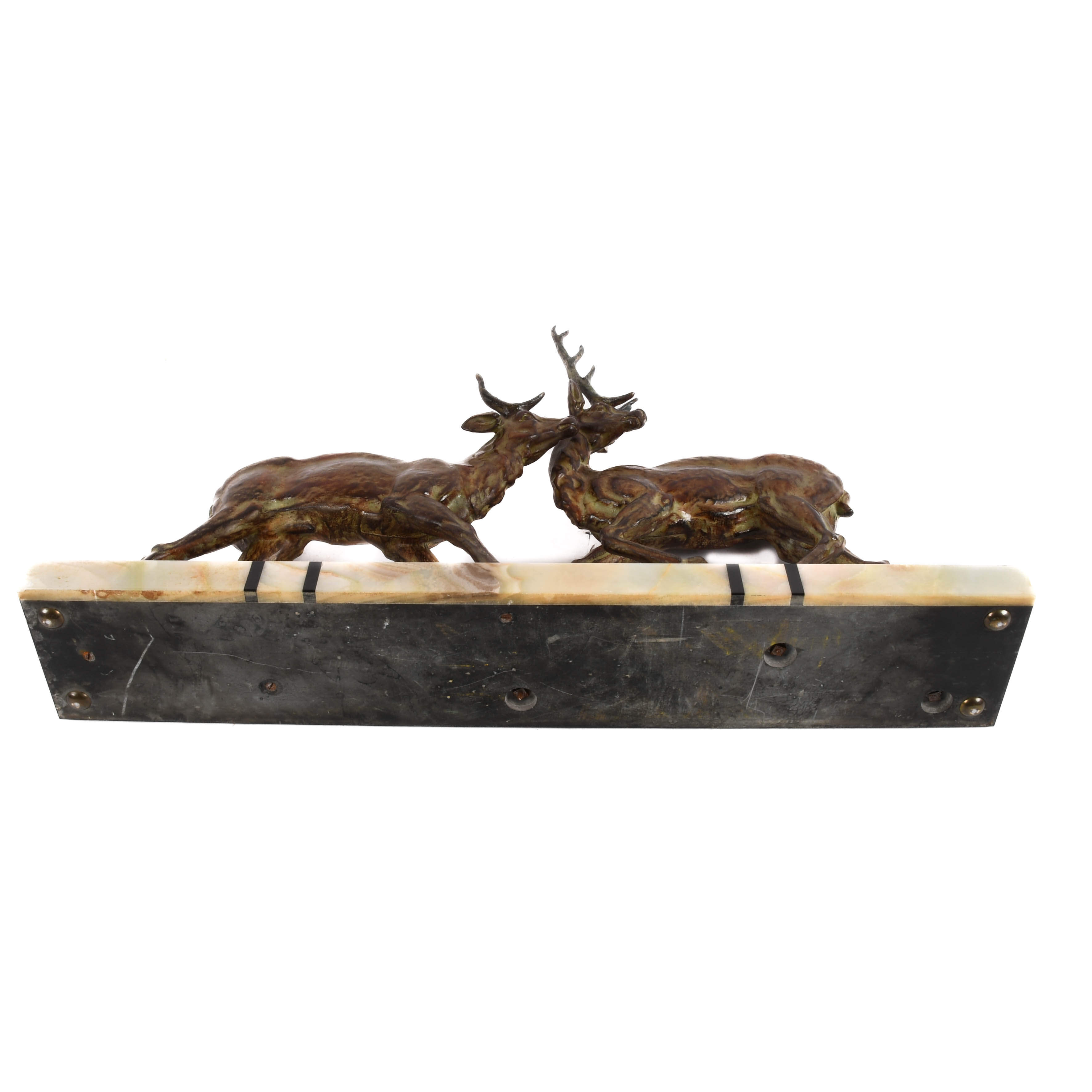 Signed Giiot Art Deco Bronze Leaping Stags on Marble Base-6
