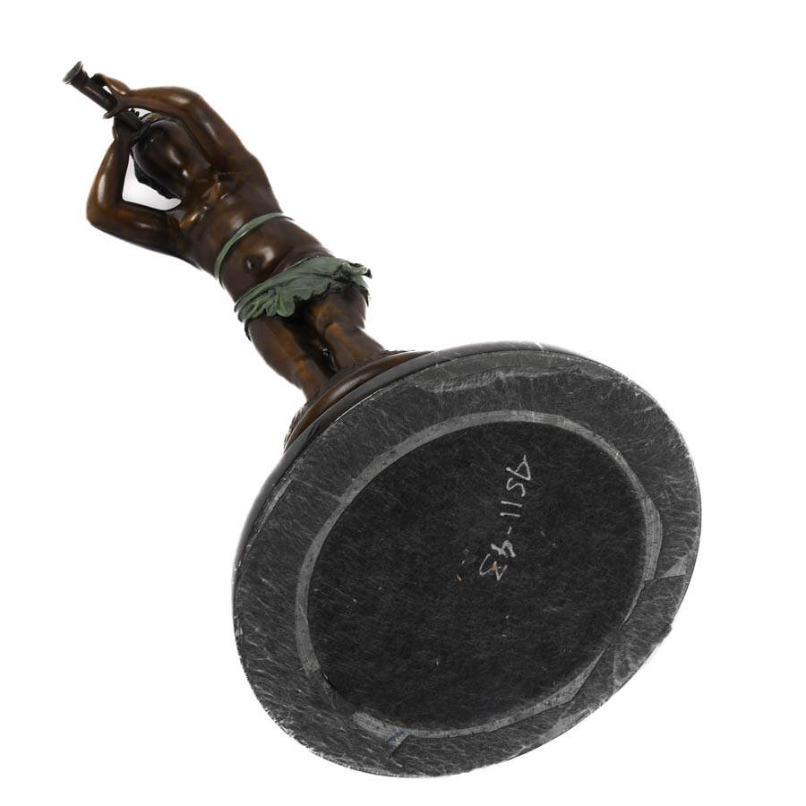 Bronze Boy Figure on Marble Base Blowing a Bugle-8