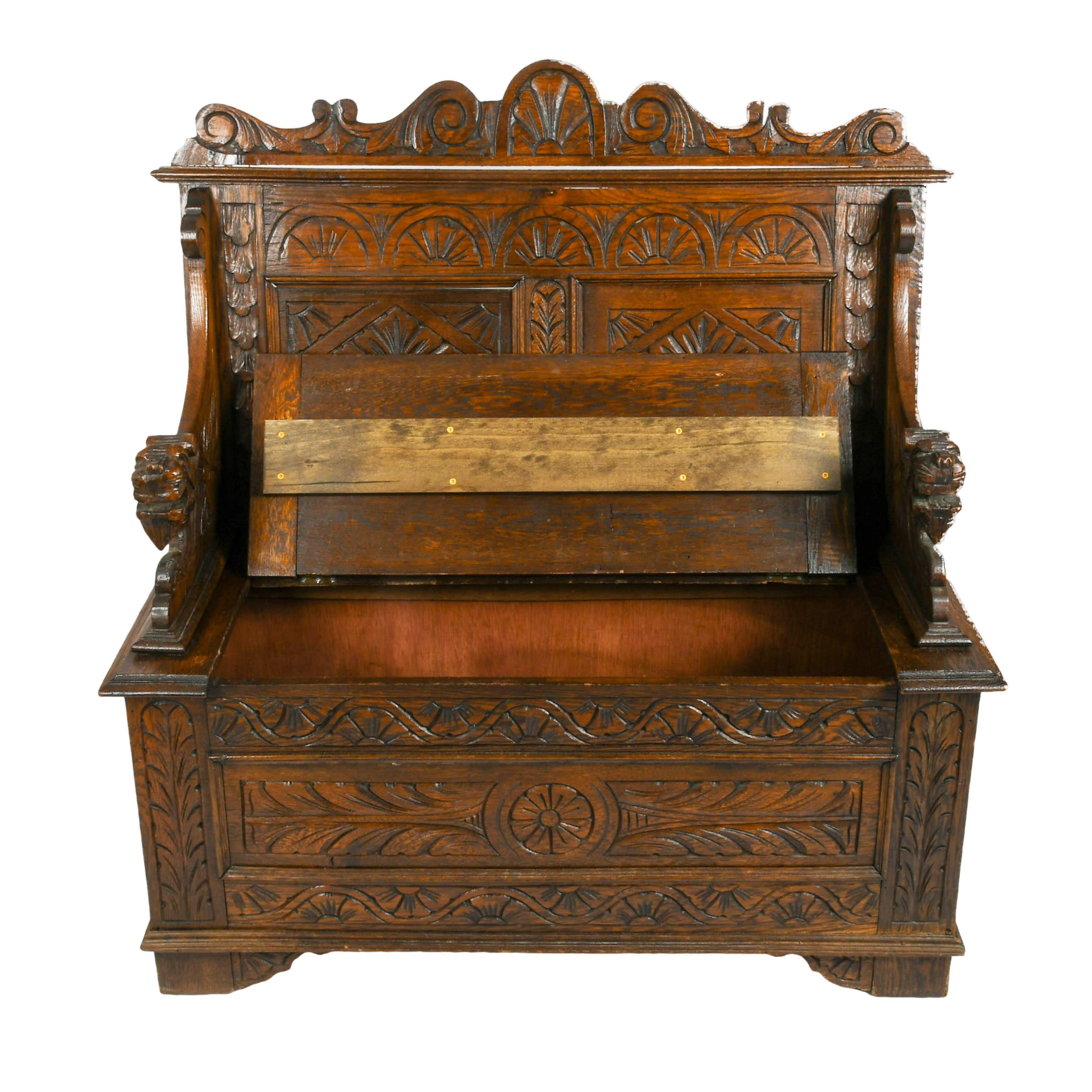 Antique English Settee Storage Bench in the Renaissance Revival-Style-5