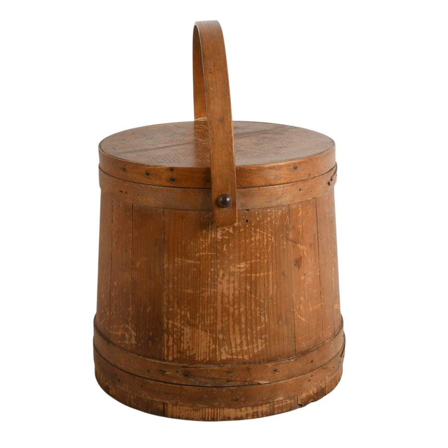 19th-Century Staved Wood Firkin Storage Pail-2