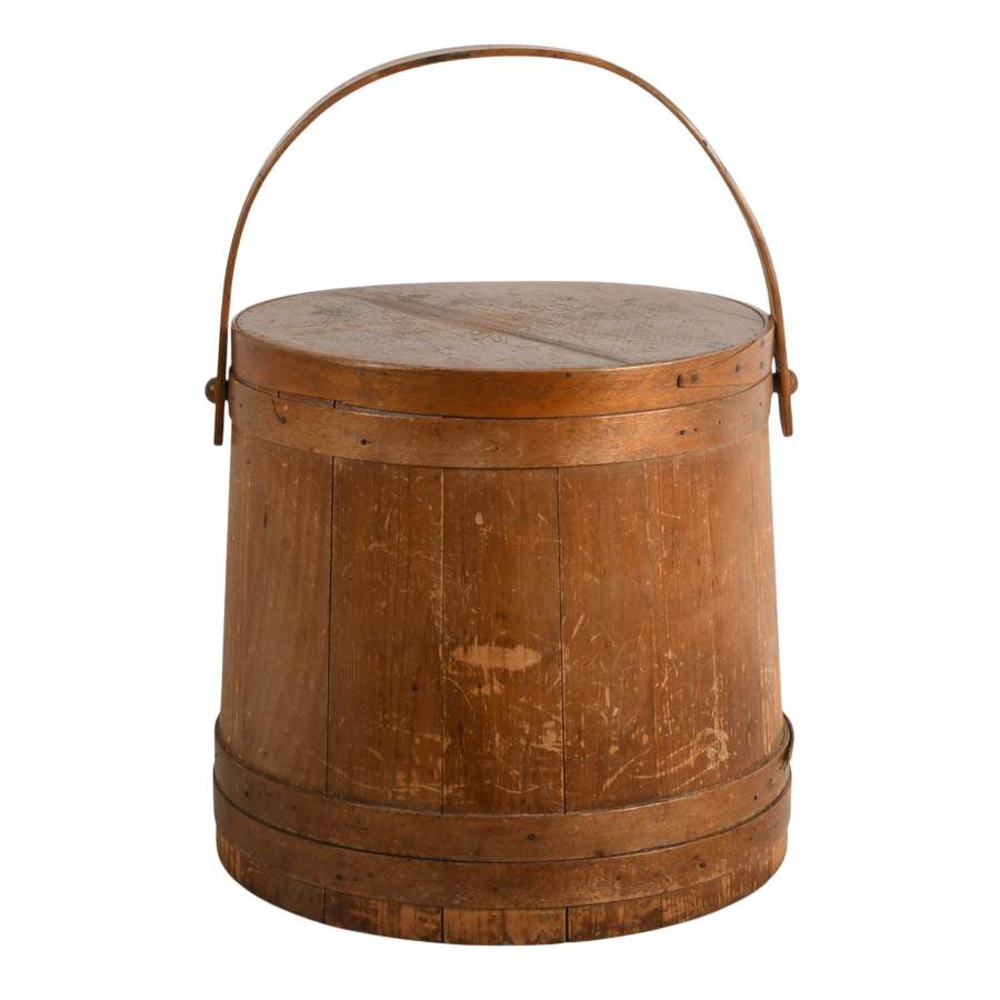 19th-Century Staved Wood Firkin Storage Pail-1
