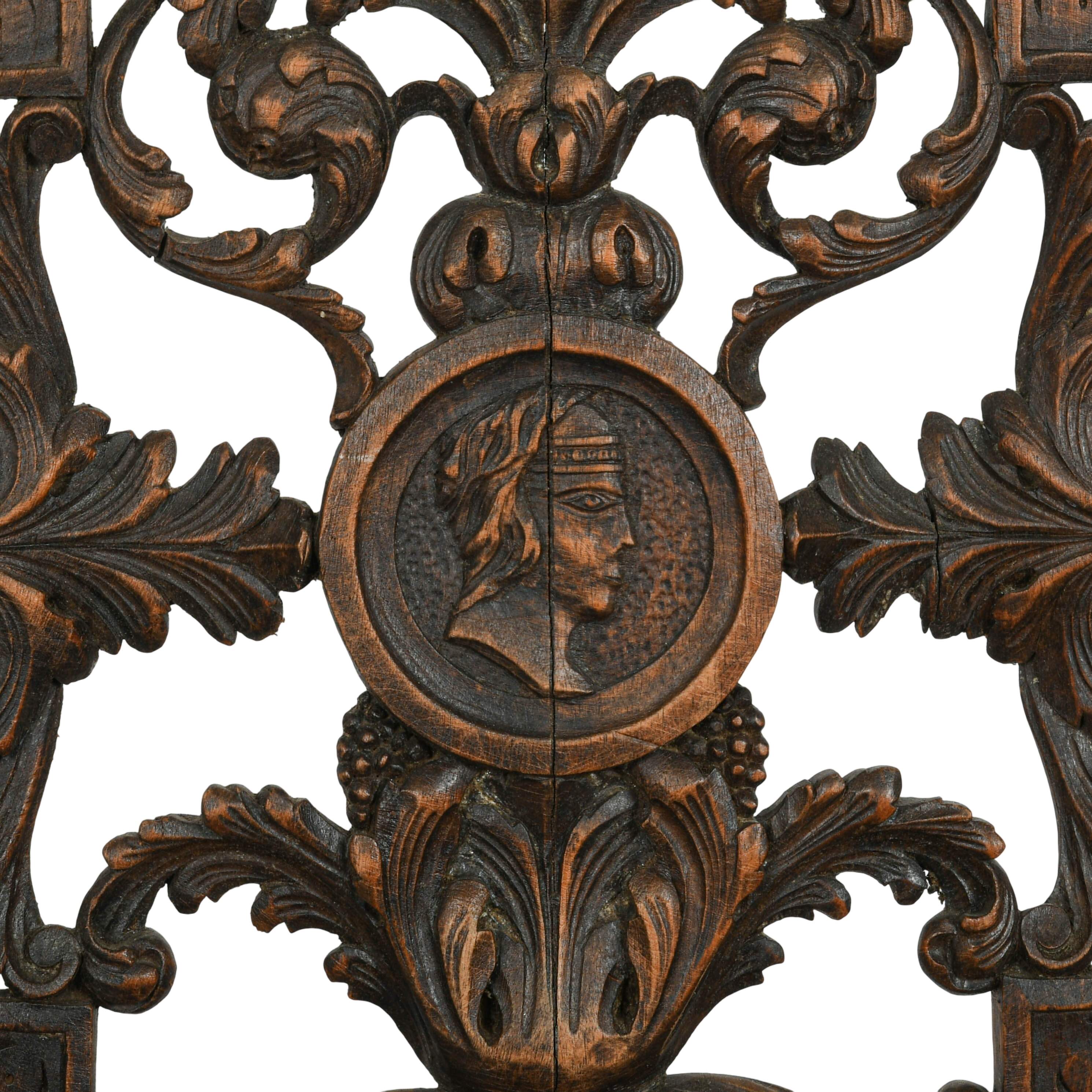 Antique Pair of Carved Walnut Jacobean Throne Chairs-7