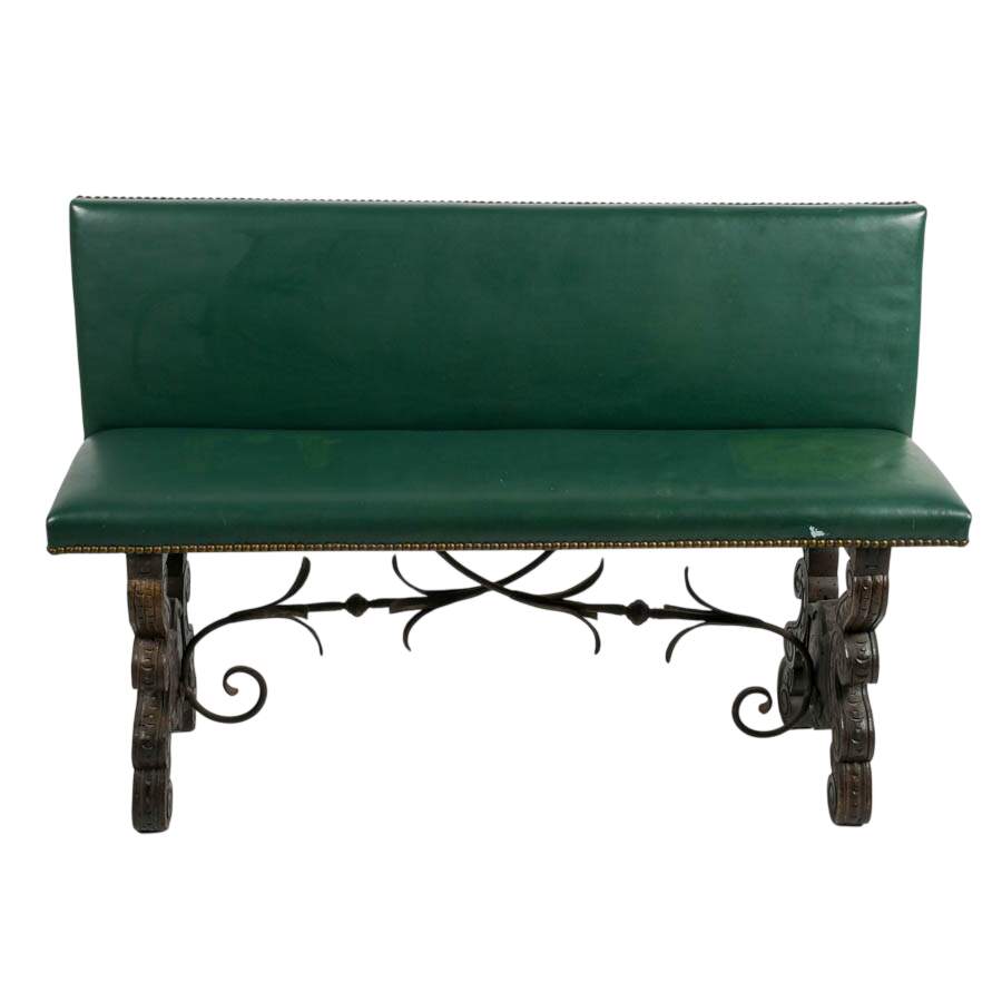 Rescued Seventeenth Century Spanish Agüero Armorial Carved Bench-2