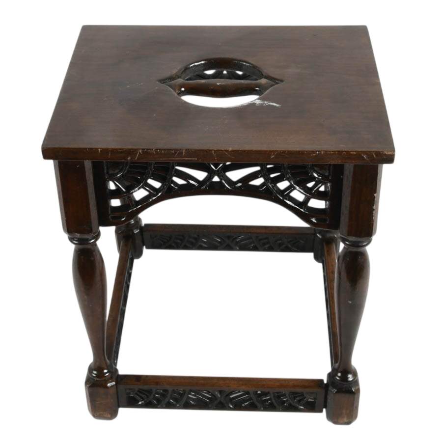 Signed F. W. Tyler Original 1943 Hand-Carved Wooden Stool-3