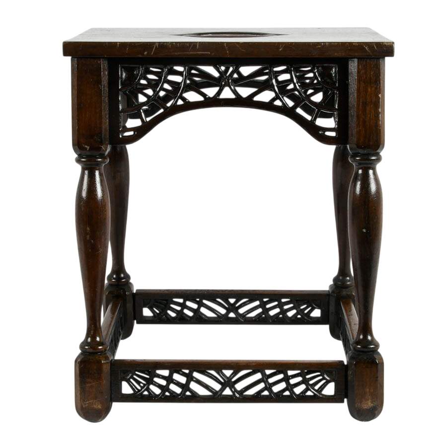 Signed F. W. Tyler Original 1943 Hand-Carved Wooden Stool-1