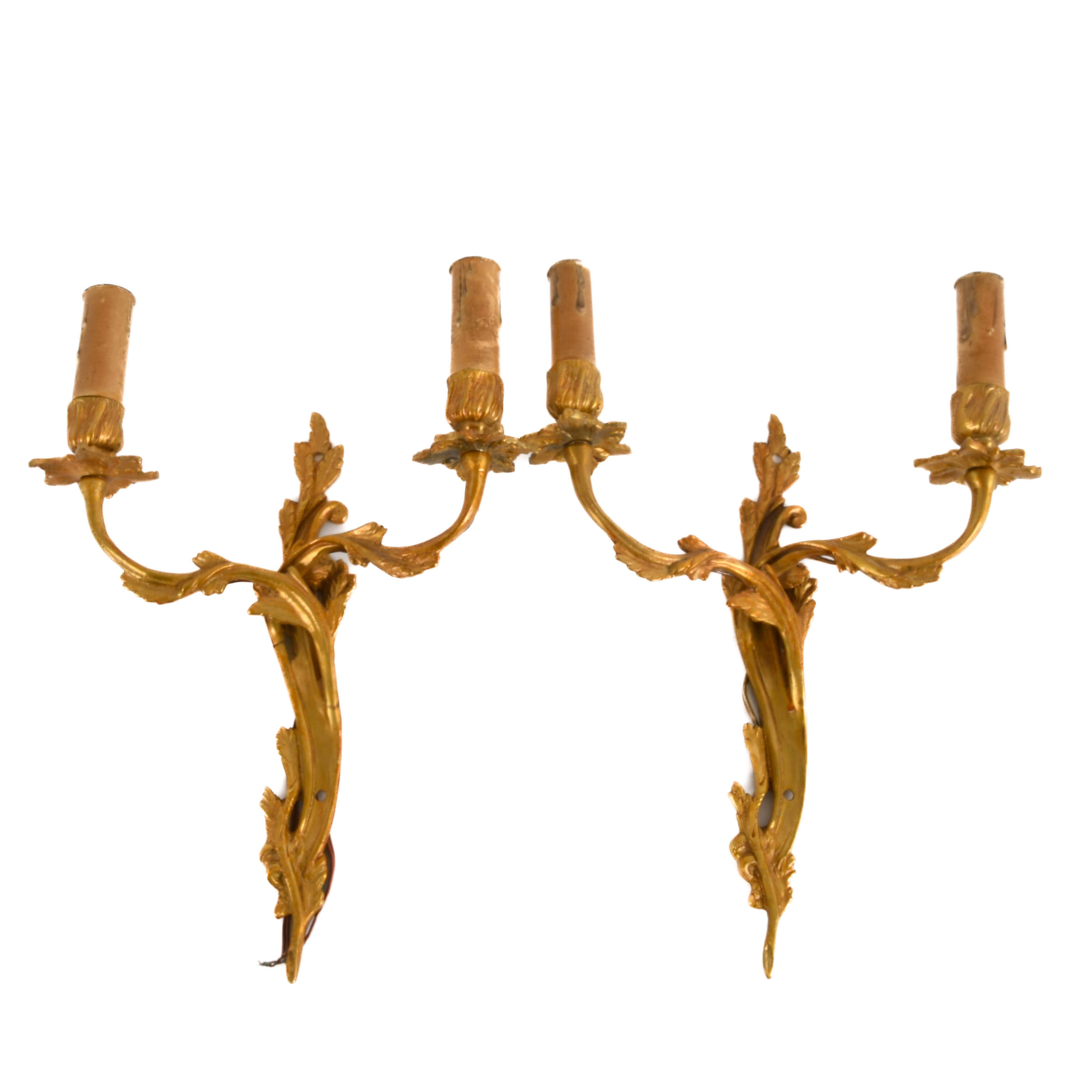 Pair of French Brass Floral Form Wall Sconces-8