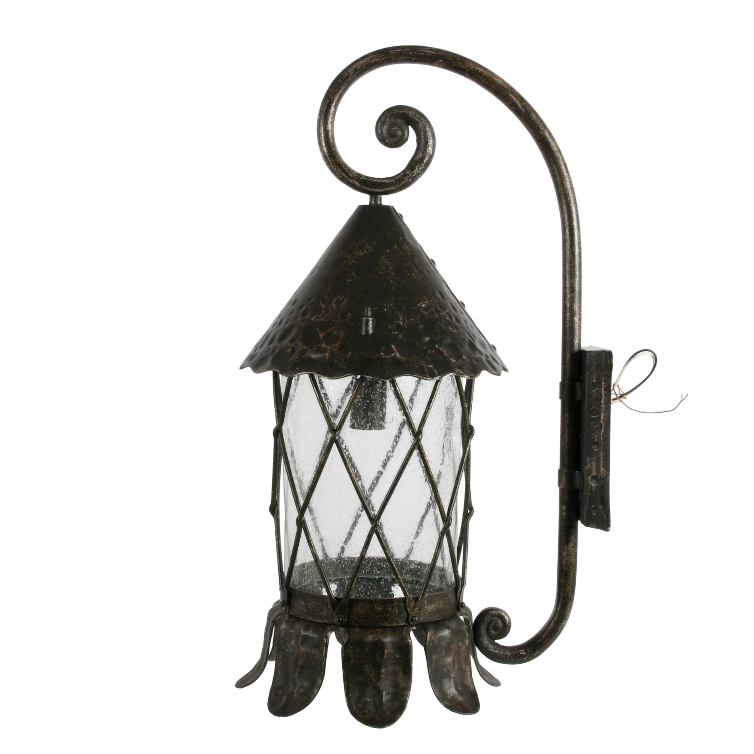 Rustic Outdoor Wall Lantern Light Fixture with Seeded Glass Shade-4