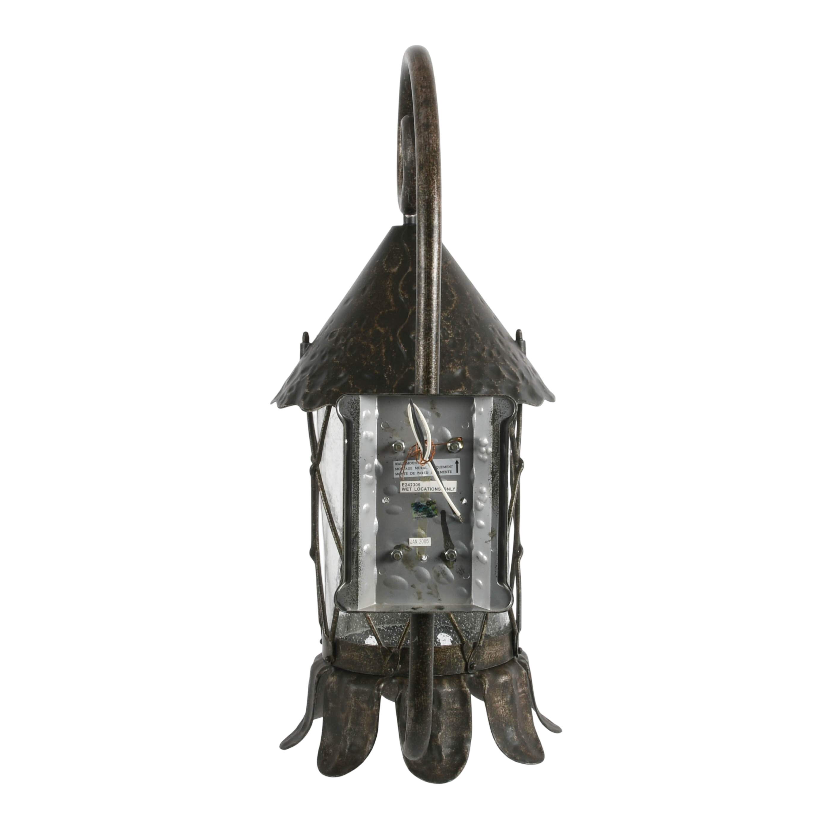 Rustic Outdoor Wall Lantern Light Fixture with Seeded Glass Shade-3