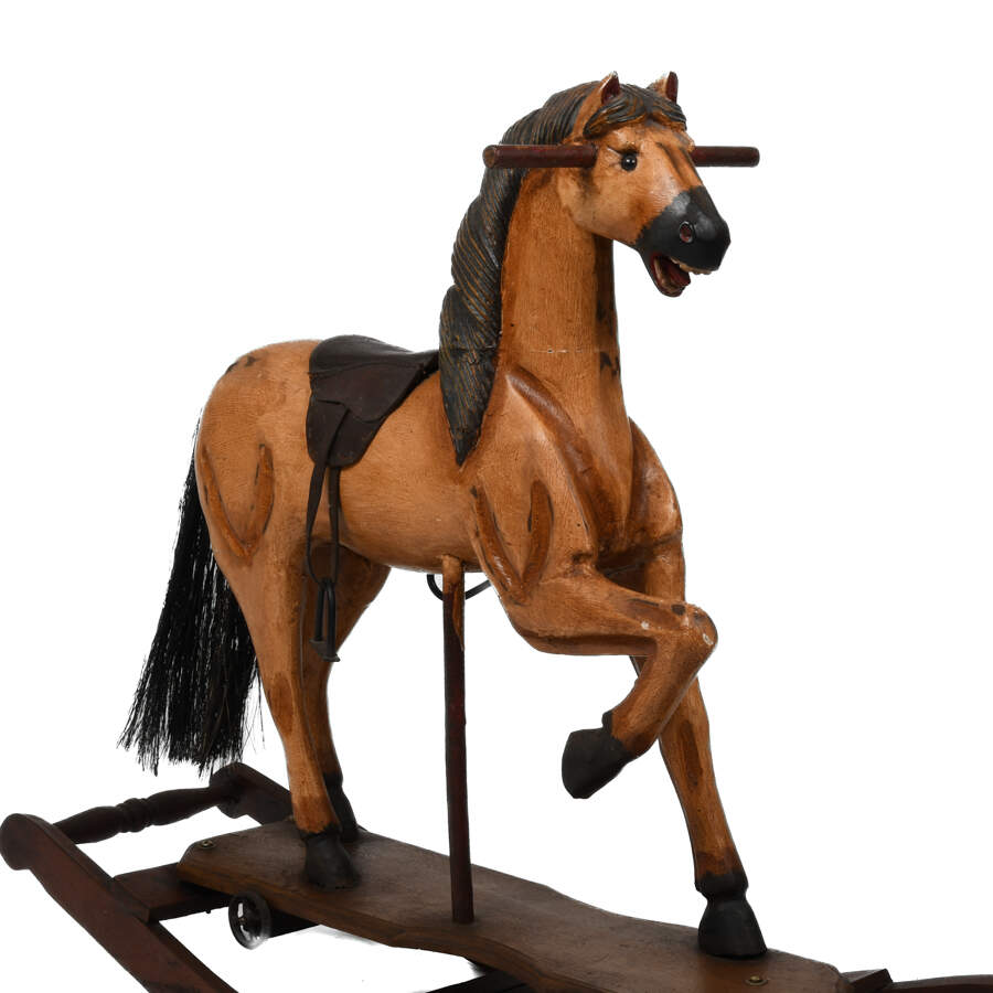 Carved Folk Art-Style Wooden Rocking Horse-7