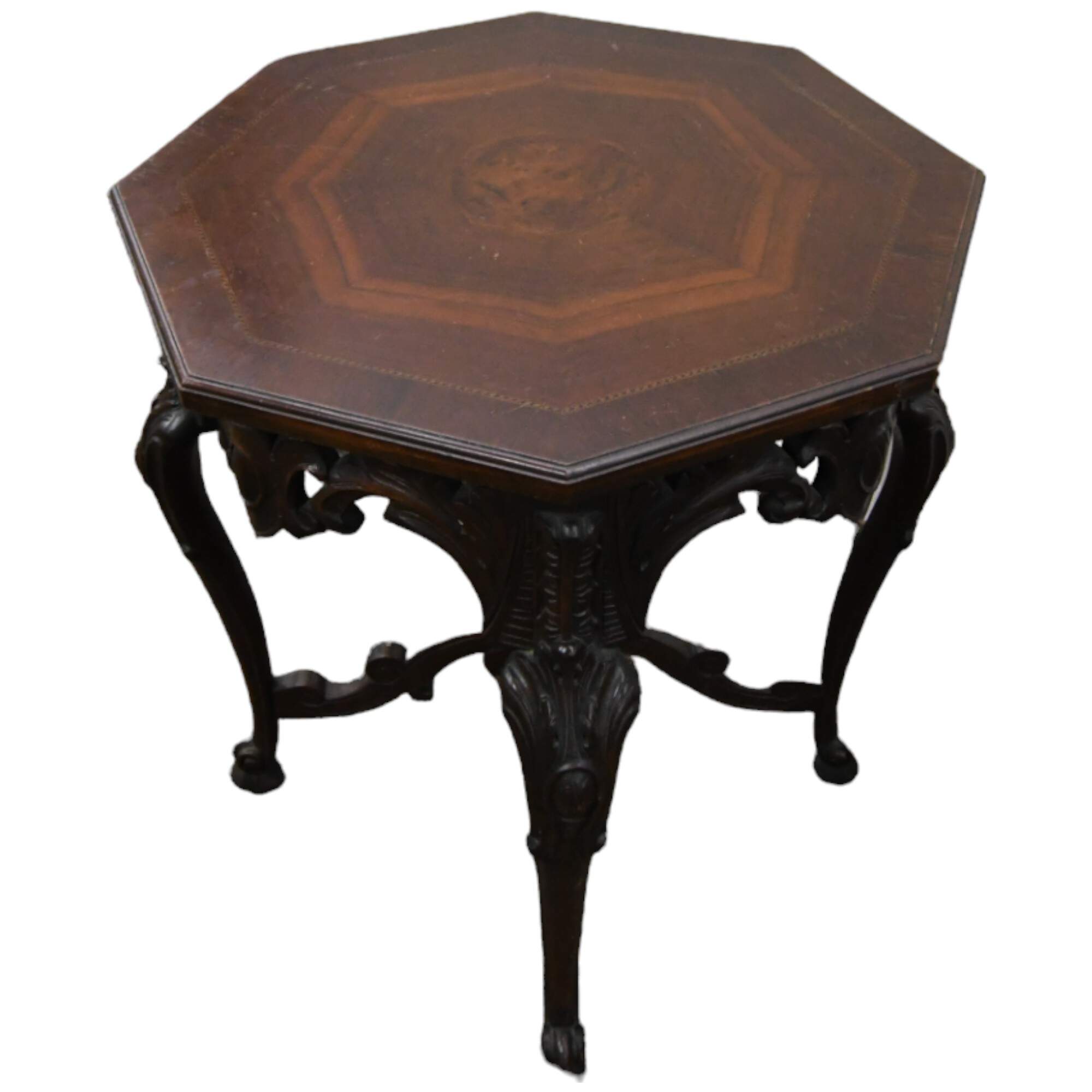 Antique Carved Octagonal Burl Center Side Table-4