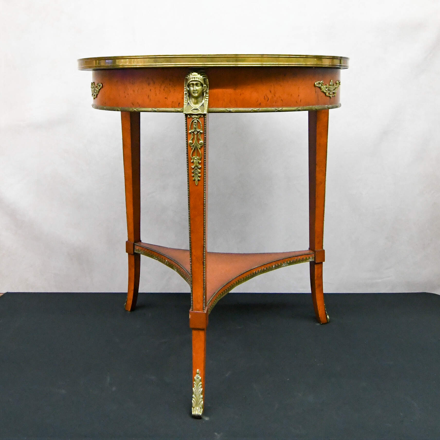 Pair of John Widdicomb Egyptian Revival Round Wood Side Tables-3