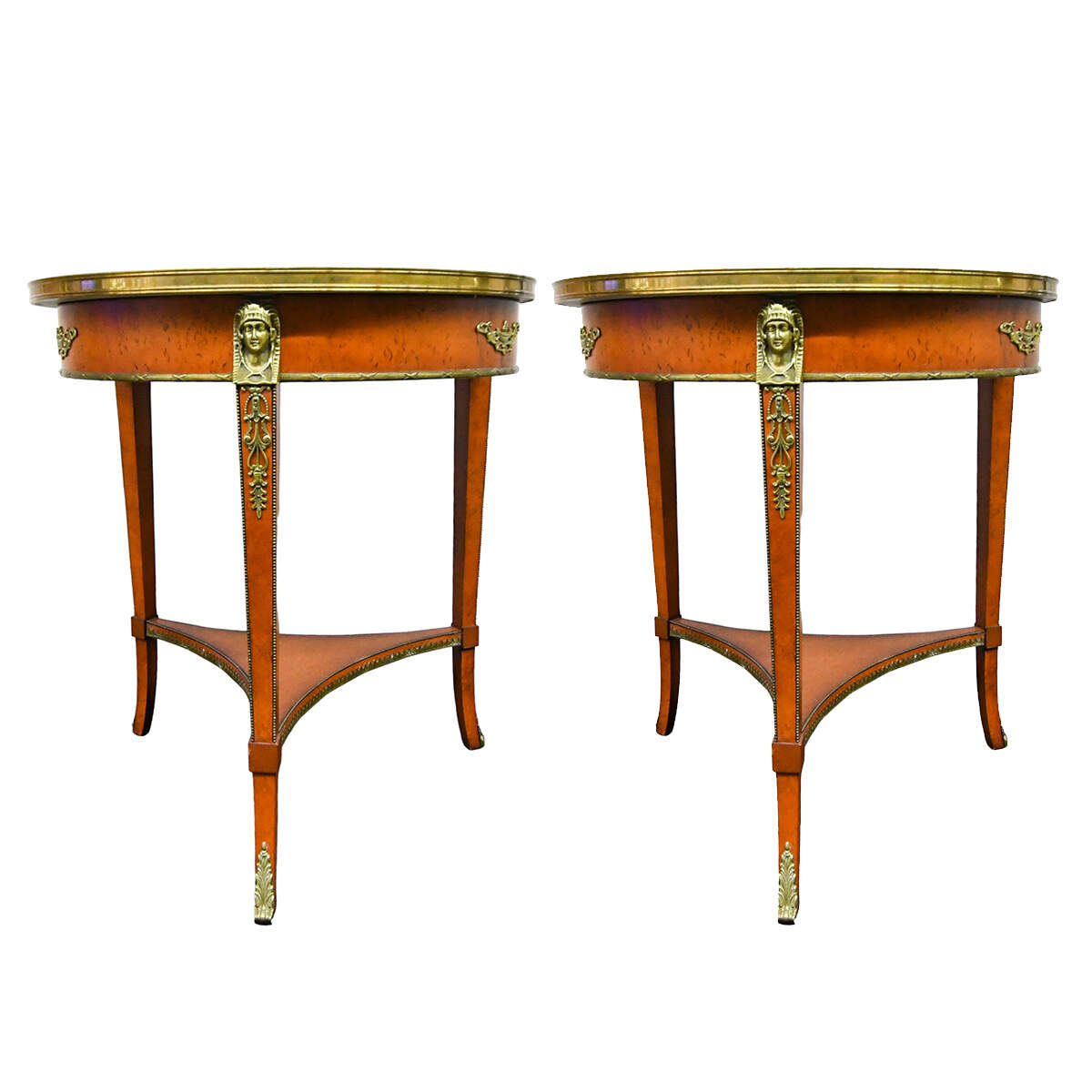 Pair of John Widdicomb Egyptian Revival Round Wood Side Tables-1