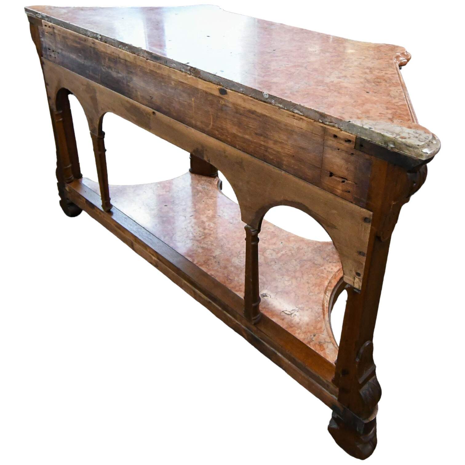 Antique Italian Pink Marble Top Console Table-4
