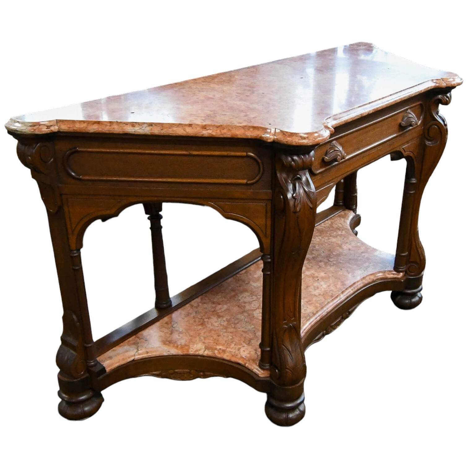 Antique Italian Pink Marble Top Console Table-3
