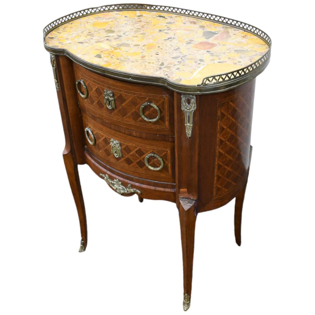 Antique Louis XVI-Style Kidney Side Table with Marble Top-6