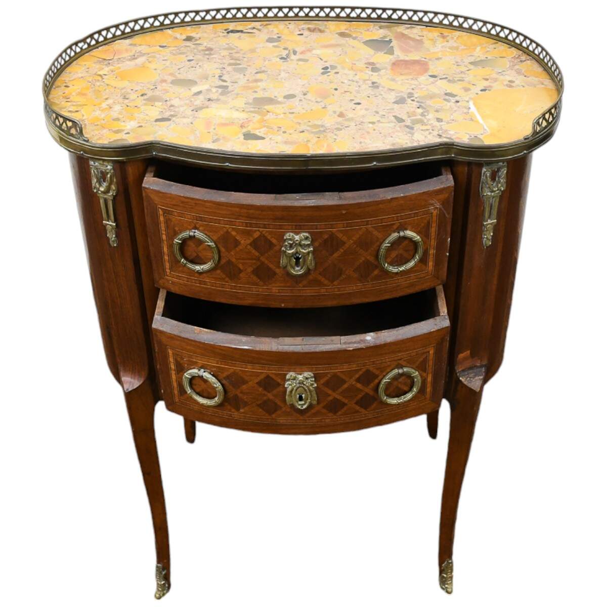 Antique Louis XVI-Style Kidney Side Table with Marble Top-2