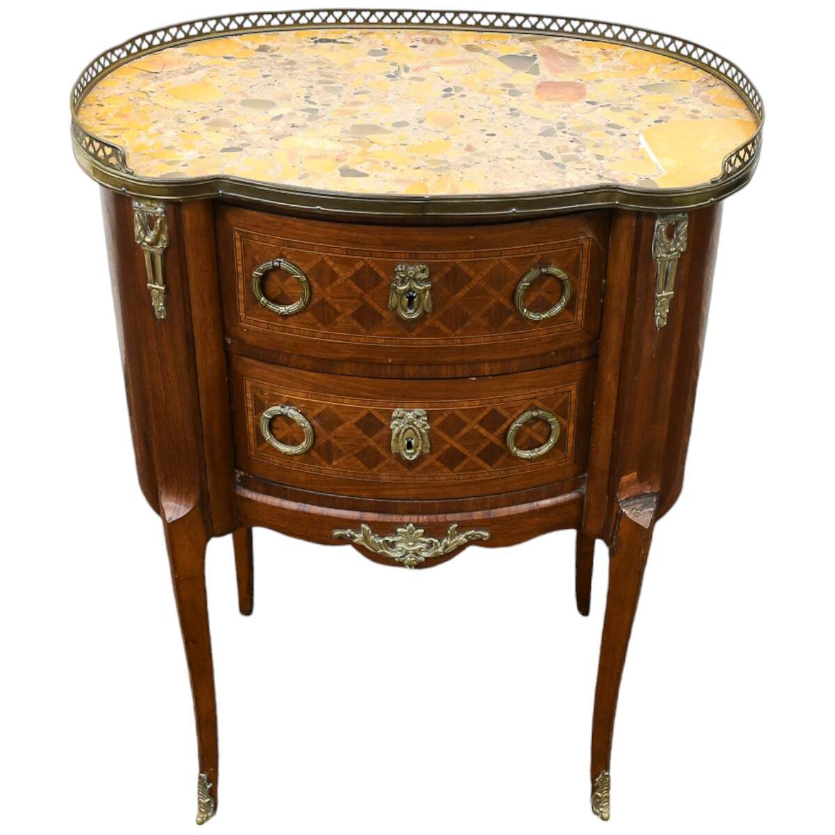Antique Louis XVI-Style Kidney Side Table with Marble Top-1