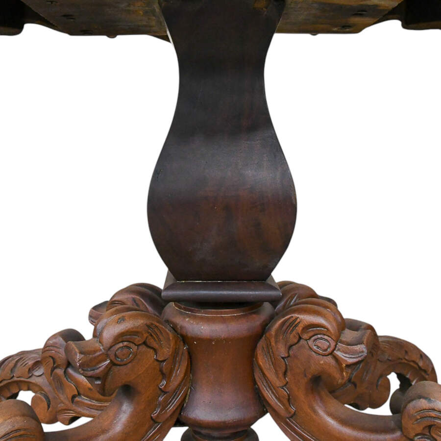 Antique Hand-Carved Dolphin Leg Side Table-8