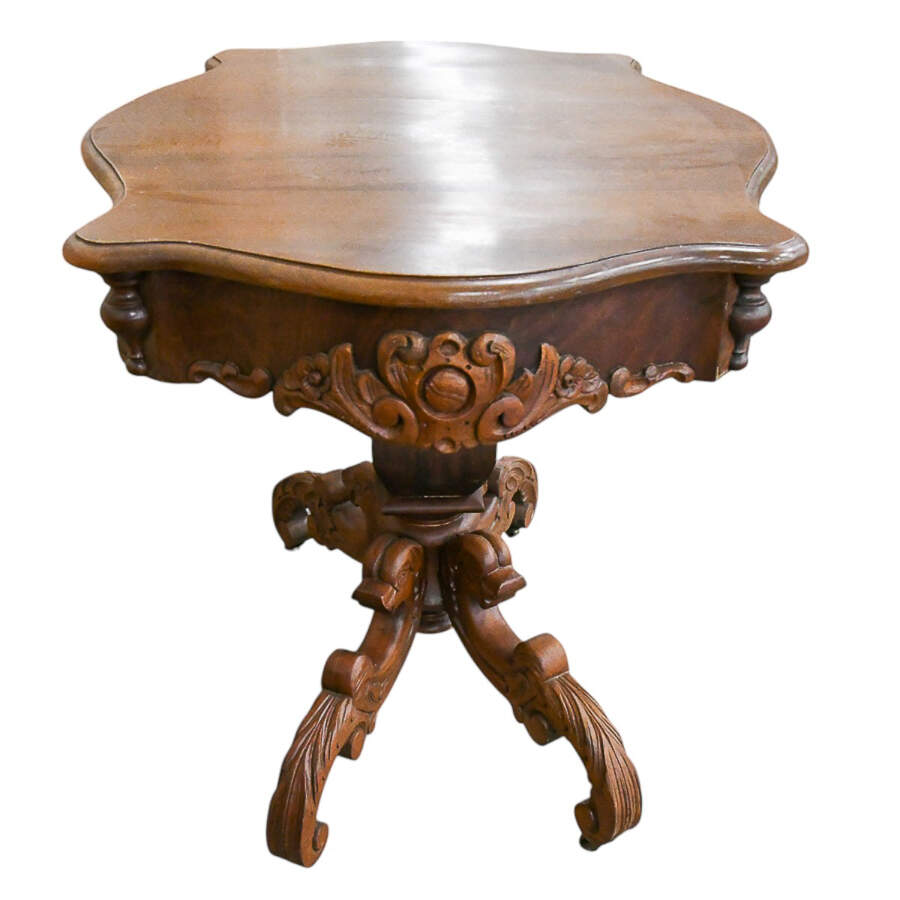 Antique Hand-Carved Dolphin Leg Side Table-5