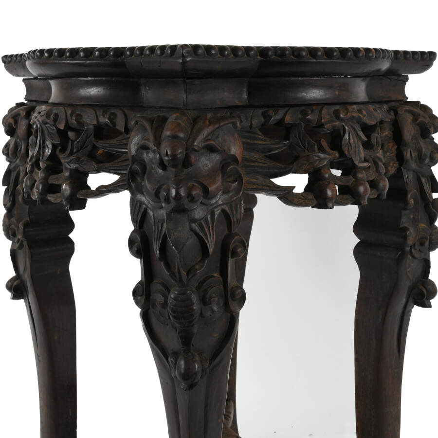Antique Chinese Zhi Wood Carved Marble Top Inset Table-5