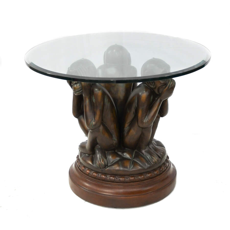 Whimsical Three Wise Monkeys Revolving Sculpture Table-2