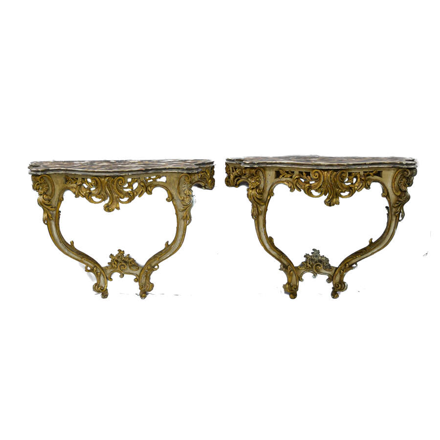 Pair of Louis XV Style Carved Giltwood Wall Mount Console Tables-5
