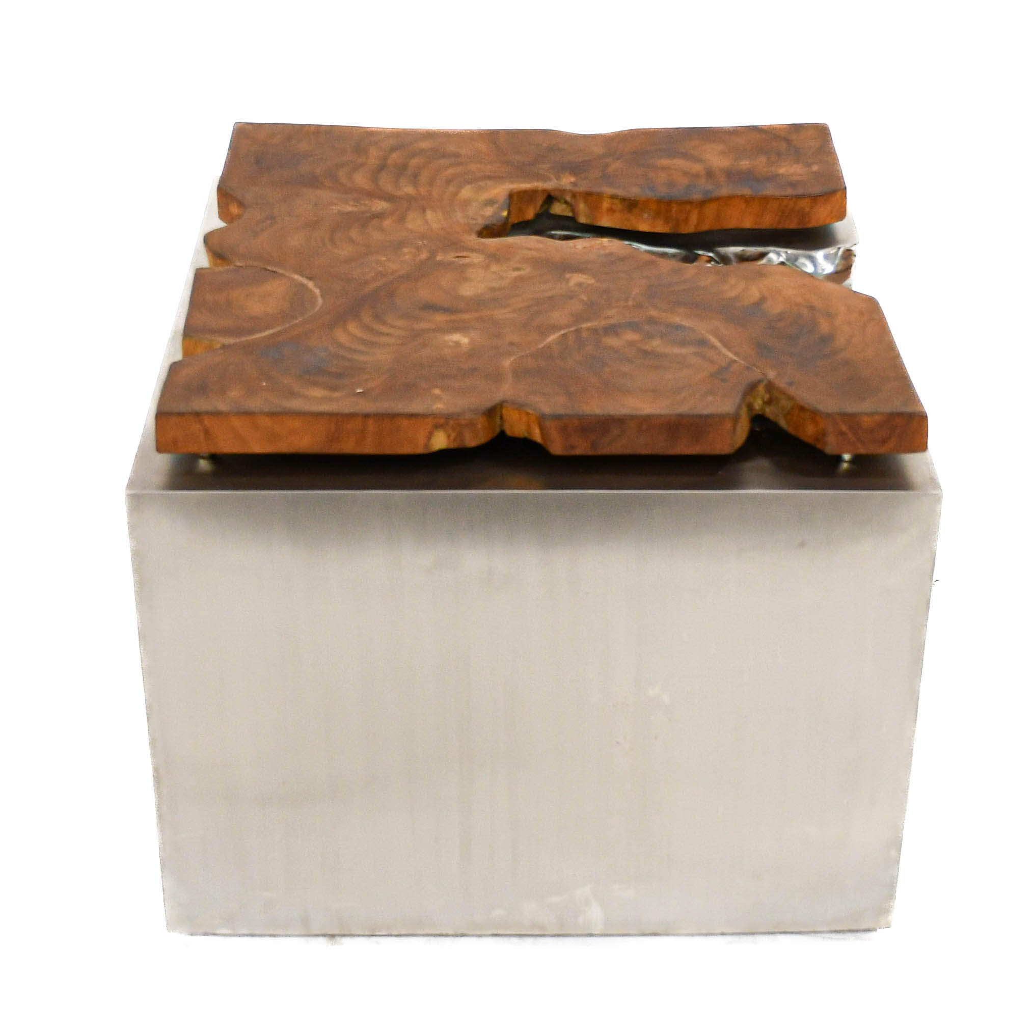 HomeRoots Teak Wood and Polished Stainless Steel End Table-4