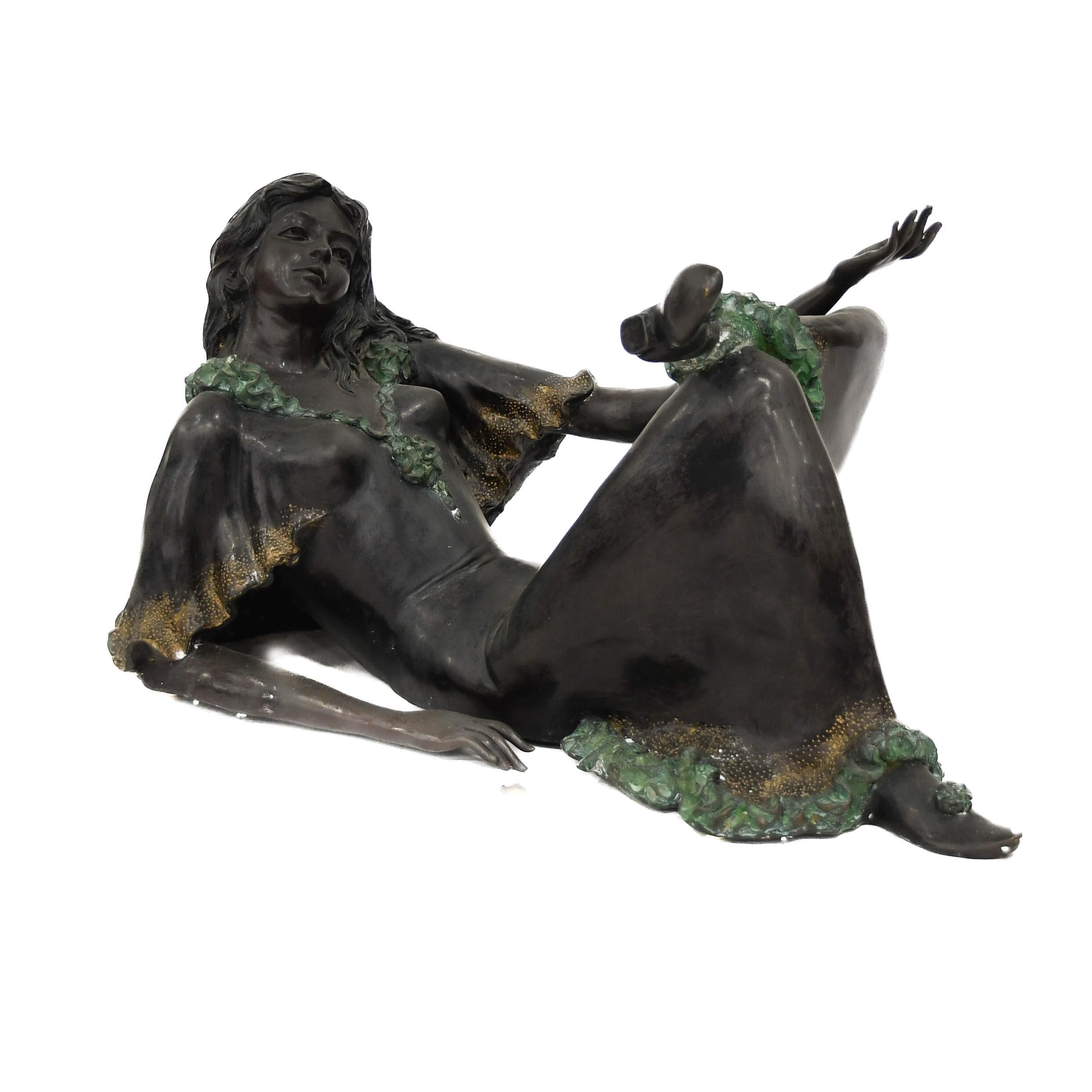 Bronze Lady Figural Base and Glass Top Coffee Table-4
